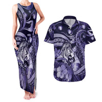 Personalised Maori Romantic Valentine Couples Matching Tank Maxi Dress and Hawaiian Shirt The Hongi Kiss Purple Galaxy DT05 Purple - Polynesian Pride