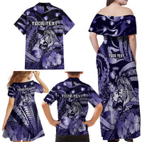 Personalised Maori Romantic Valentine Family Matching Off Shoulder Maxi Dress and Hawaiian Shirt The Hongi Kiss Purple Galaxy DT05 - Polynesian Pride
