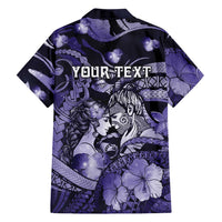 Personalised Maori Romantic Valentine Family Matching Off Shoulder Maxi Dress and Hawaiian Shirt The Hongi Kiss Purple Galaxy DT05 - Polynesian Pride
