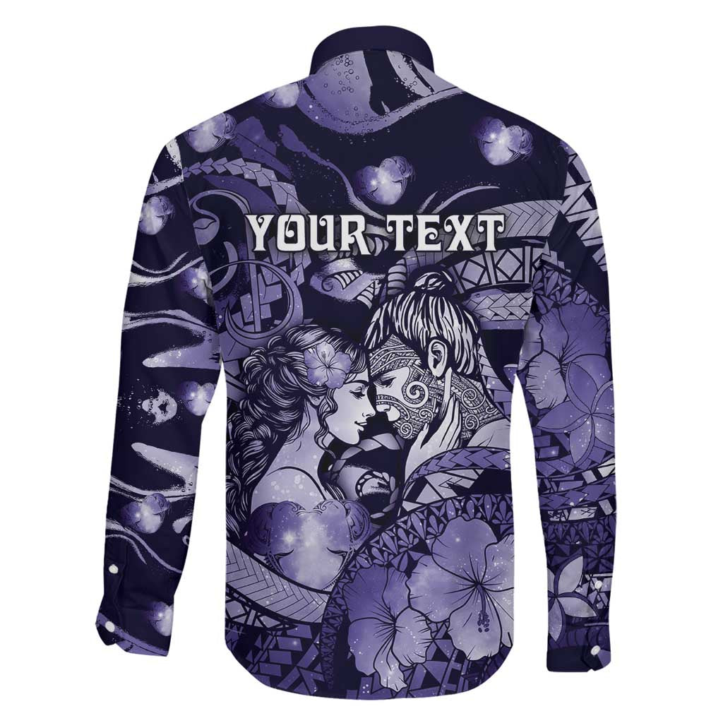 Personalised Maori Romantic Valentine Family Matching Off Shoulder Maxi Dress and Hawaiian Shirt The Hongi Kiss Purple Galaxy DT05 - Polynesian Pride