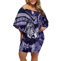 Personalised Maori Romantic Valentine Family Matching Off Shoulder Short Dress and Hawaiian Shirt The Hongi Kiss Purple Galaxy DT05 Mom's Dress Purple - Polynesian Pride