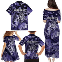 Personalised Maori Romantic Valentine Family Matching Puletasi and Hawaiian Shirt The Hongi Kiss Purple Galaxy DT05 - Polynesian Pride