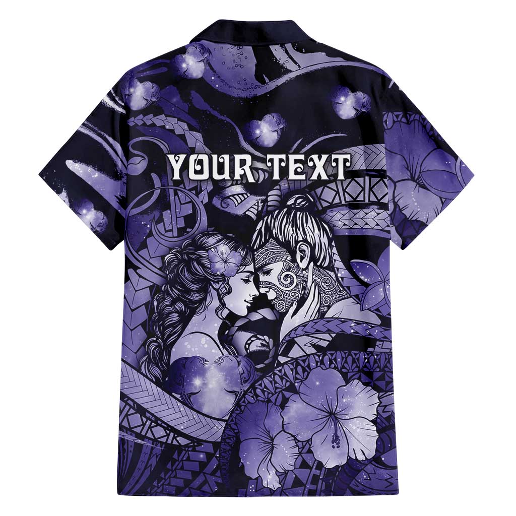 Personalised Maori Romantic Valentine Family Matching Puletasi and Hawaiian Shirt The Hongi Kiss Purple Galaxy DT05 - Polynesian Pride