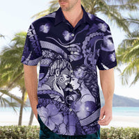 Personalised Maori Romantic Valentine Hawaiian Shirt The Hongi Kiss Purple Galaxy