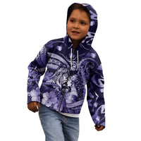 Personalised Maori Romantic Valentine Kid Hoodie The Hongi Kiss Purple Galaxy