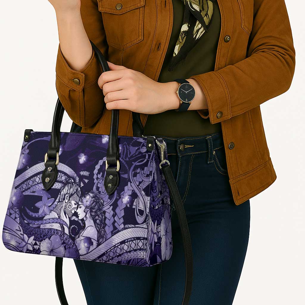 Maori Romantic Valentine Leather Bag The Hongi Kiss Purple Galaxy