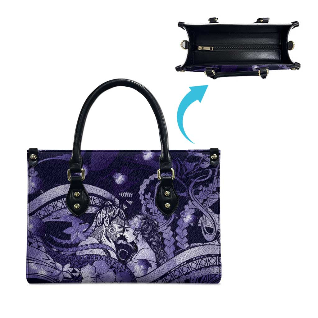 Maori Romantic Valentine Leather Bag The Hongi Kiss Purple Galaxy