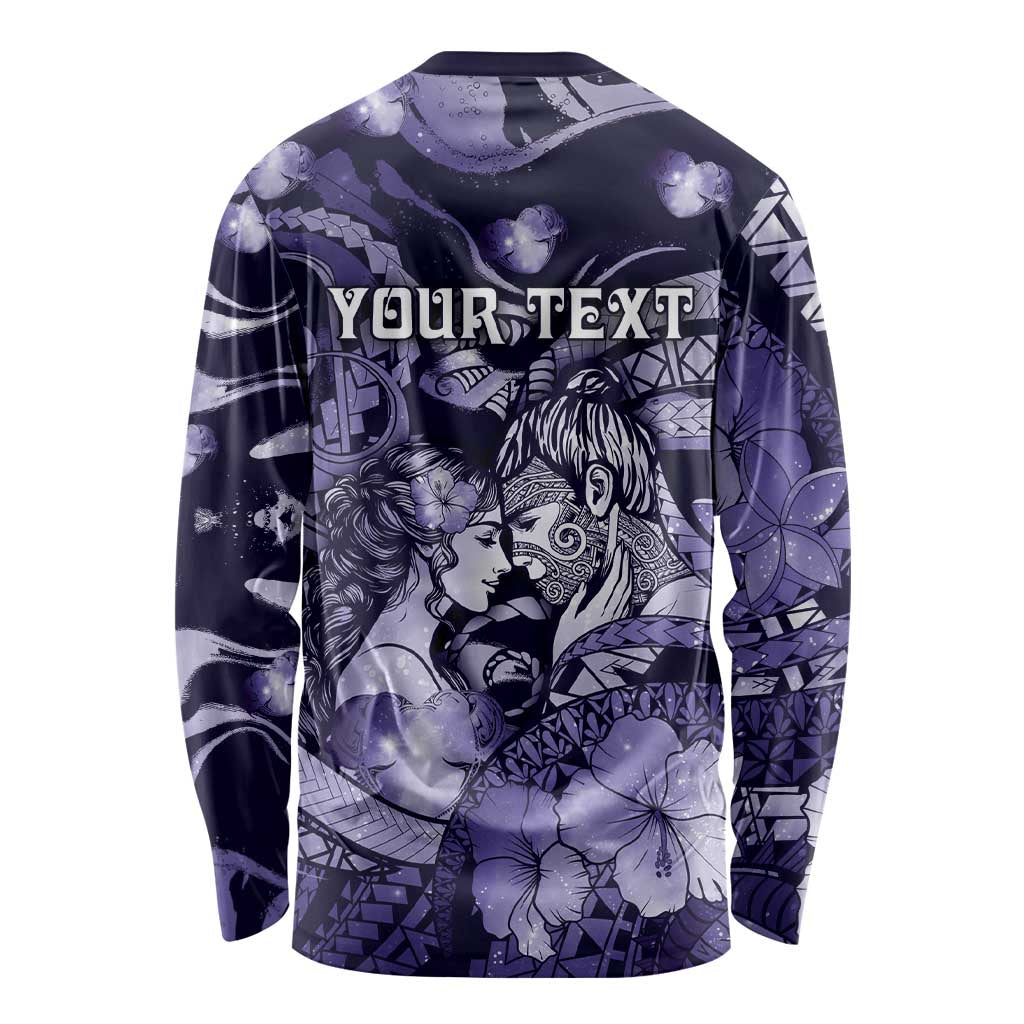 Personalised Maori Romantic Valentine Long Sleeve Shirt The Hongi Kiss Purple Galaxy