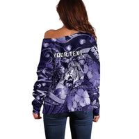 Personalised Maori Romantic Valentine Off Shoulder Sweater The Hongi Kiss Purple Galaxy DT05 - Polynesian Pride
