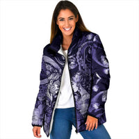 Personalised Maori Romantic Valentine Padded Jacket The Hongi Kiss Purple Galaxy