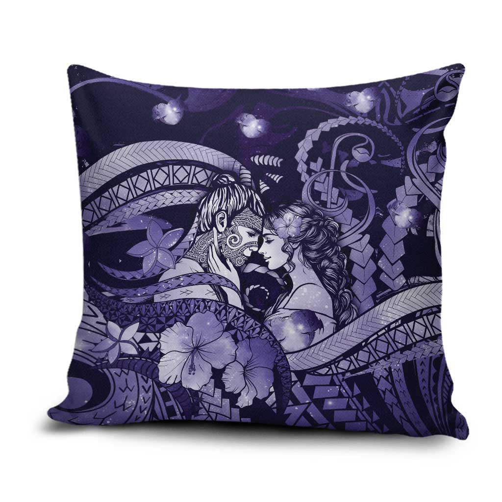 Maori Romantic Valentine Pillow Cover The Hongi Kiss Purple Galaxy