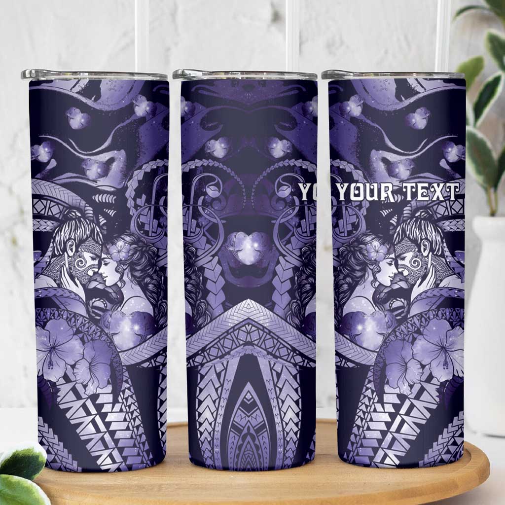 Personalised Maori Romantic Valentine Skinny Tumbler The Hongi Kiss Purple Galaxy DT05 - Polynesian Pride
