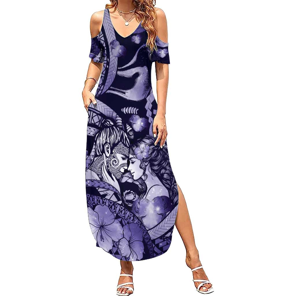 Personalised Maori Romantic Valentine Summer Maxi Dress The Hongi Kiss Purple Galaxy