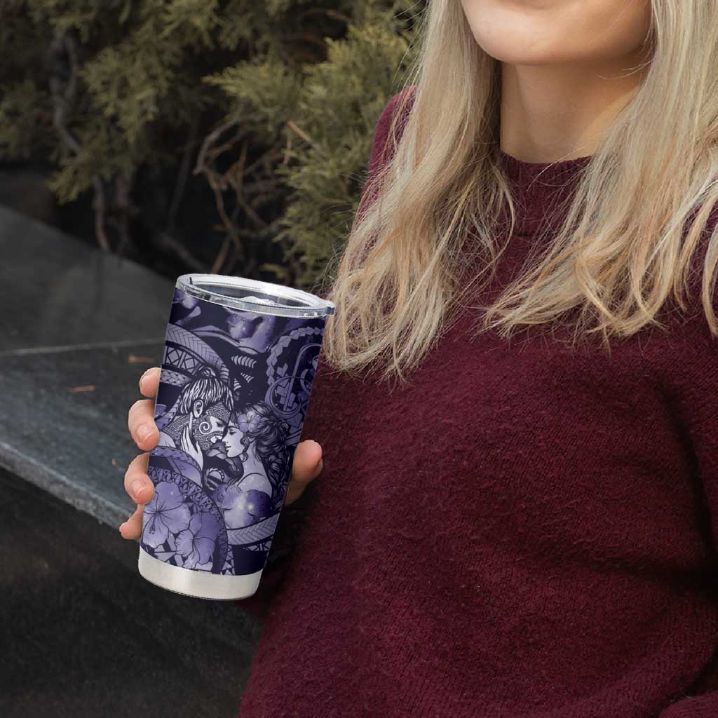 Personalised Maori Romantic Valentine Tumbler Cup The Hongi Kiss Purple Galaxy