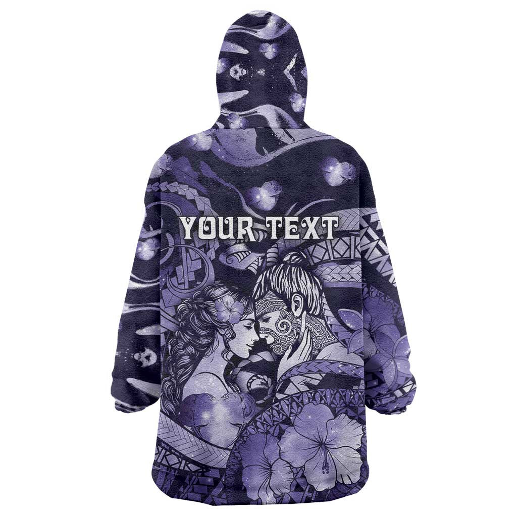 Personalised Maori Romantic Valentine Wearable Blanket Hoodie The Hongi Kiss Purple Galaxy DT05 - Polynesian Pride