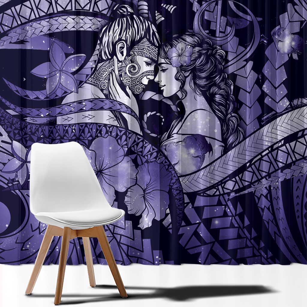 Maori Romantic Valentine Window Curtain The Hongi Kiss Purple Galaxy