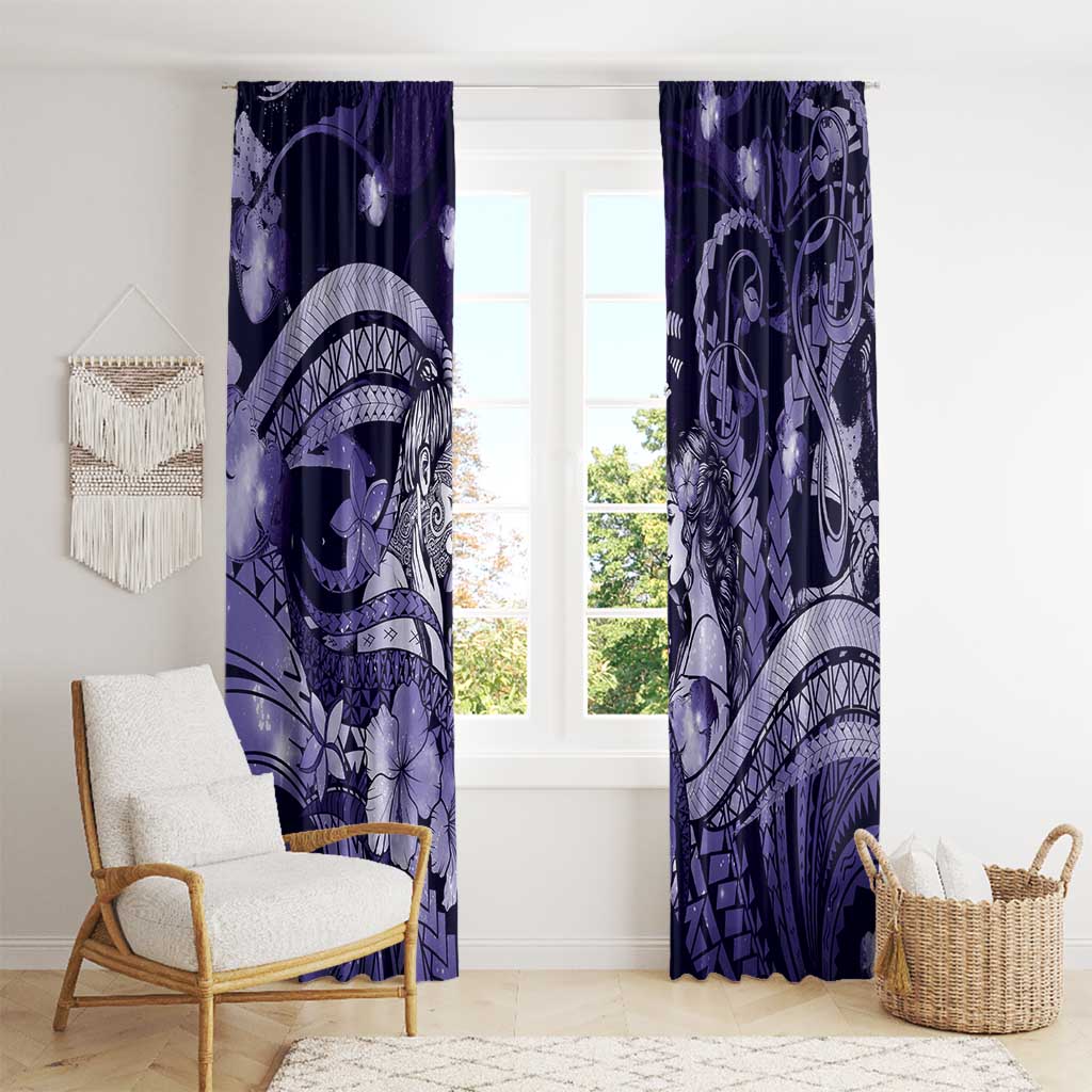 Maori Romantic Valentine Window Curtain The Hongi Kiss Purple Galaxy
