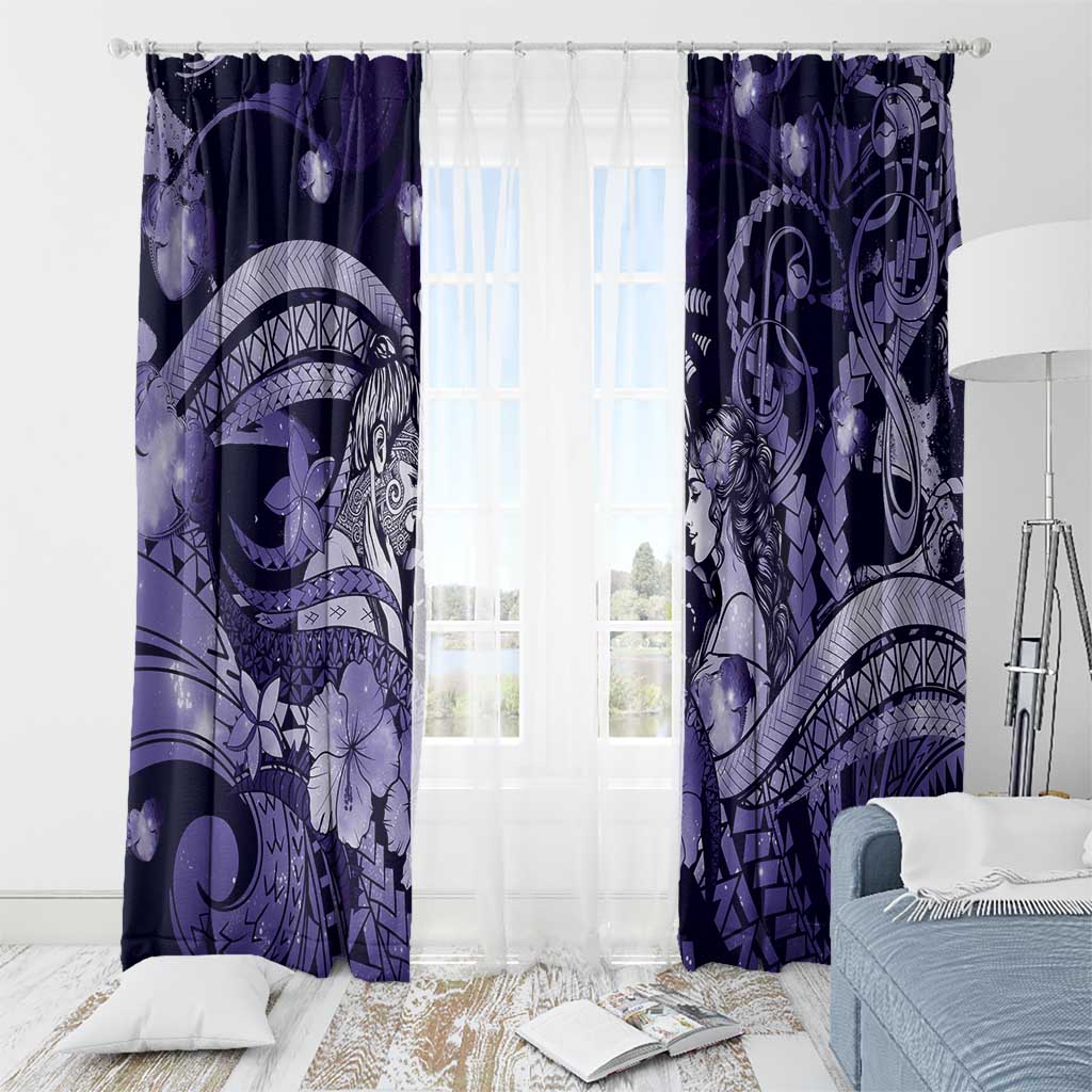 Maori Romantic Valentine Window Curtain The Hongi Kiss Purple Galaxy