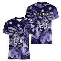 Personalised Maori Romantic Valentine Women V-Neck T-Shirt The Hongi Kiss Purple Galaxy DT05 - Polynesian Pride