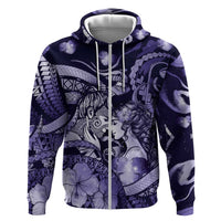 Personalised Maori Romantic Valentine Zip Hoodie The Hongi Kiss Purple Galaxy