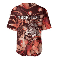 Personalised Maori Romantic Valentine Baseball Jersey The Hongi Kiss Red Galaxy