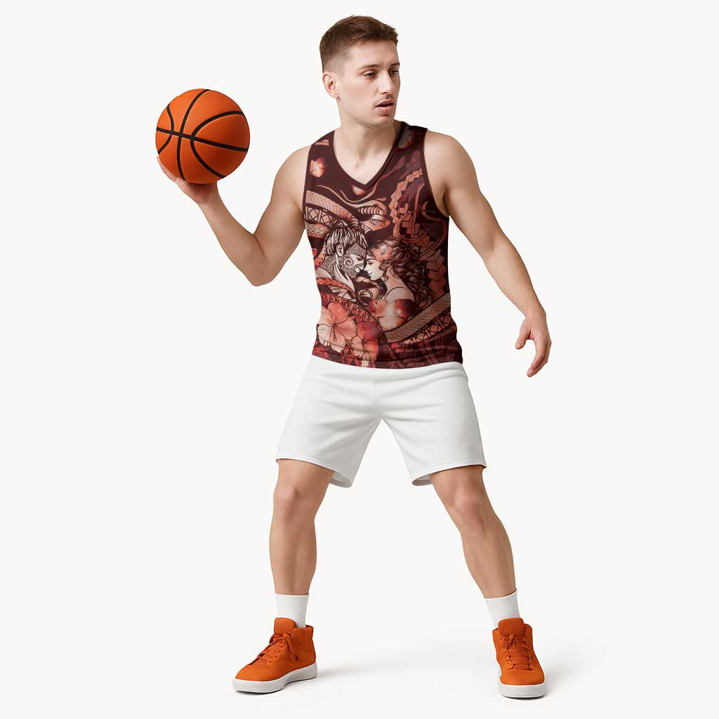 Personalised Maori Romantic Valentine Basketball Jersey The Hongi Kiss Red Galaxy
