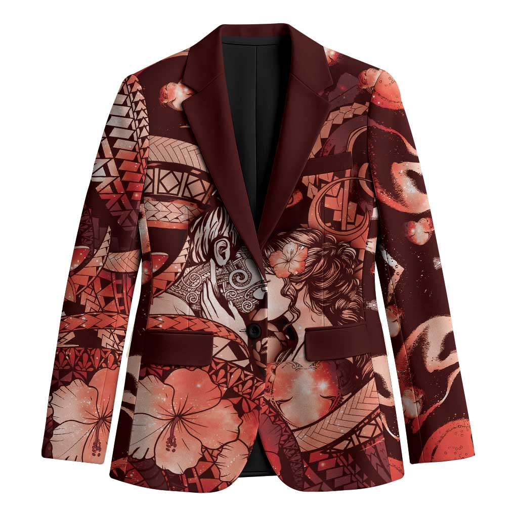 Personalised Maori Romantic Valentine Blazer The Hongi Kiss Red Galaxy