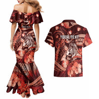 Personalised Maori Romantic Valentine Couples Matching Mermaid Dress and Hawaiian Shirt The Hongi Kiss Red Galaxy DT05 - Polynesian Pride