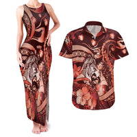 Personalised Maori Romantic Valentine Couples Matching Tank Maxi Dress and Hawaiian Shirt The Hongi Kiss Red Galaxy DT05 Red - Polynesian Pride