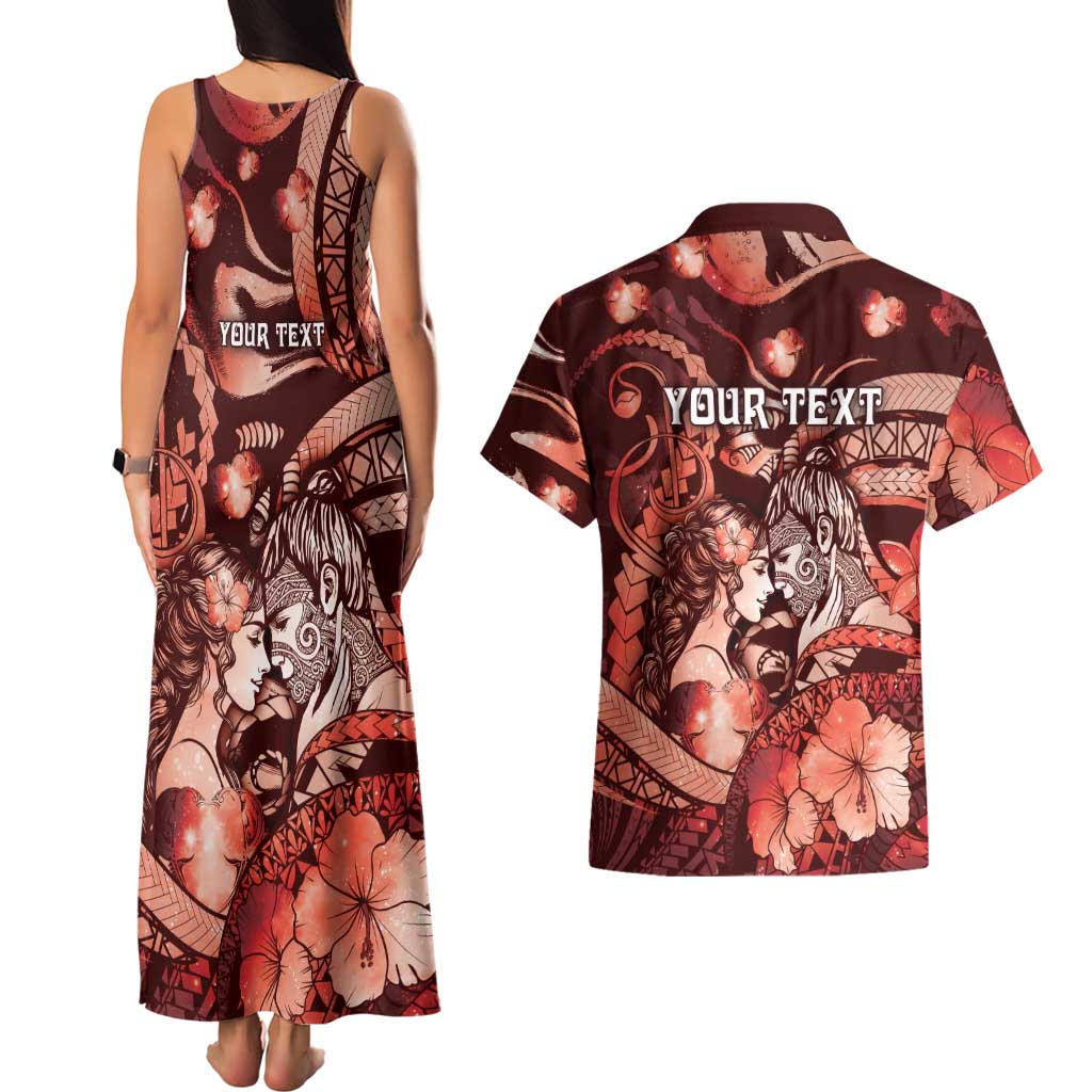 Personalised Maori Romantic Valentine Couples Matching Tank Maxi Dress and Hawaiian Shirt The Hongi Kiss Red Galaxy DT05 - Polynesian Pride