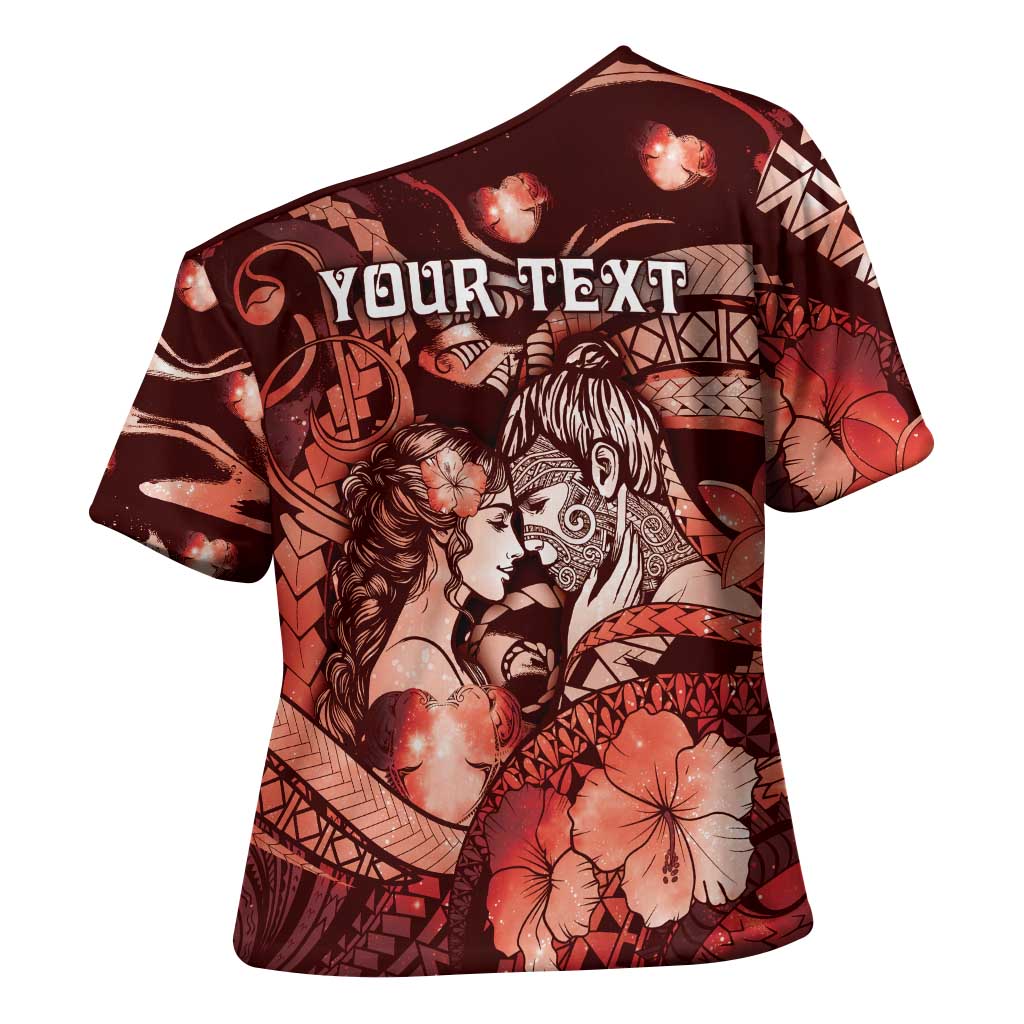 Personalised Maori Romantic Valentine Cross Shoulder Shirt The Hongi Kiss Red Galaxy