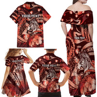 Personalised Maori Romantic Valentine Family Matching Off Shoulder Maxi Dress and Hawaiian Shirt The Hongi Kiss Red Galaxy DT05 - Polynesian Pride