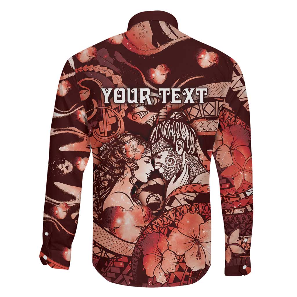 Personalised Maori Romantic Valentine Family Matching Off Shoulder Maxi Dress and Hawaiian Shirt The Hongi Kiss Red Galaxy DT05 - Polynesian Pride