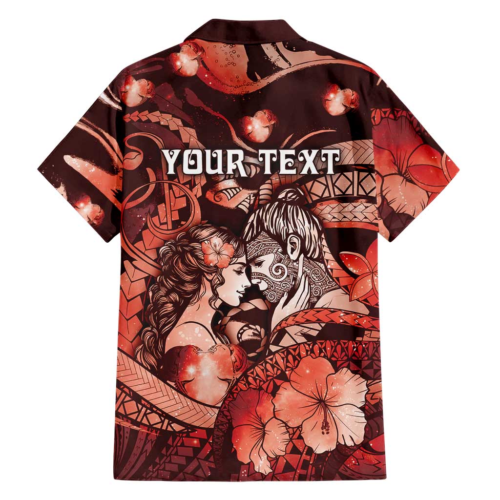 Personalised Maori Romantic Valentine Family Matching Puletasi and Hawaiian Shirt The Hongi Kiss Red Galaxy DT05 - Polynesian Pride