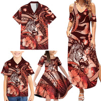 Personalised Maori Romantic Valentine Family Matching Summer Maxi Dress and Hawaiian Shirt The Hongi Kiss Red Galaxy DT05 - Polynesian Pride