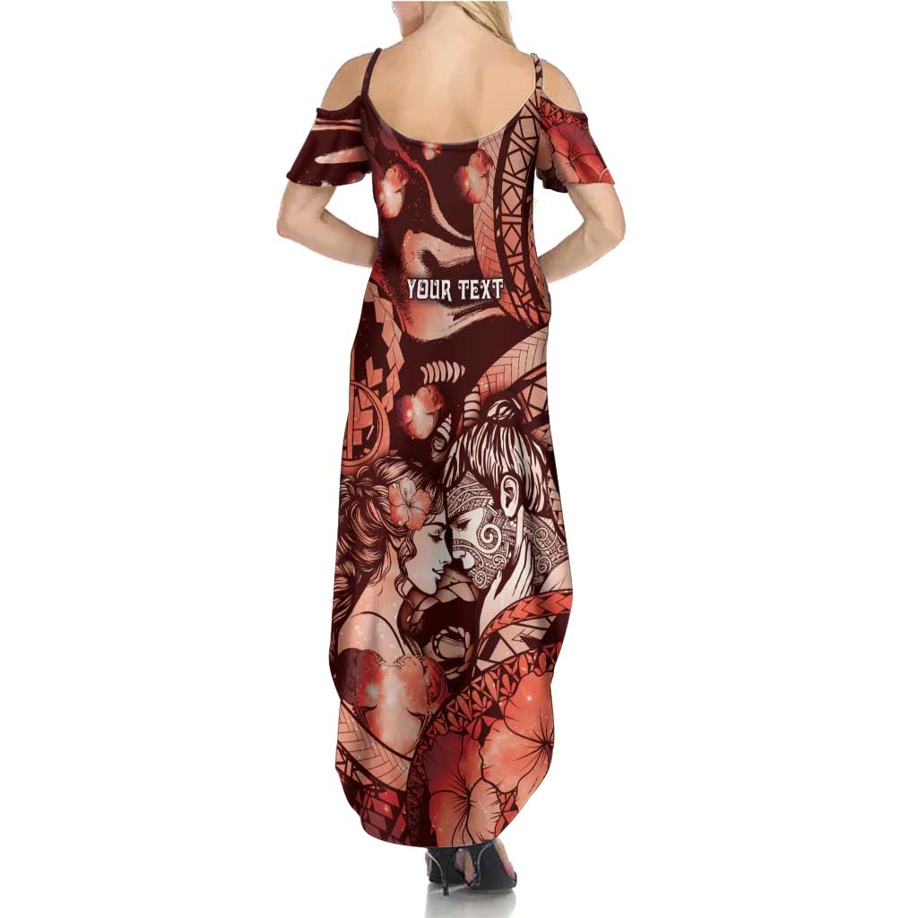 Personalised Maori Romantic Valentine Family Matching Summer Maxi Dress and Hawaiian Shirt The Hongi Kiss Red Galaxy DT05 - Polynesian Pride