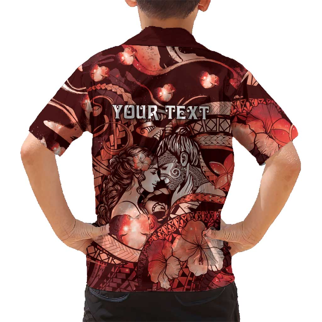 Personalised Maori Romantic Valentine Family Matching Tank Maxi Dress and Hawaiian Shirt The Hongi Kiss Red Galaxy DT05 - Polynesian Pride