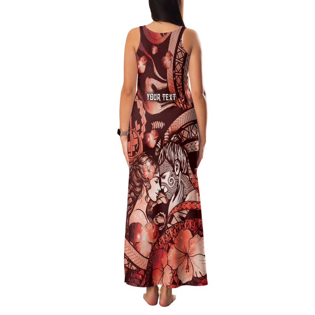 Personalised Maori Romantic Valentine Family Matching Tank Maxi Dress and Hawaiian Shirt The Hongi Kiss Red Galaxy DT05 - Polynesian Pride