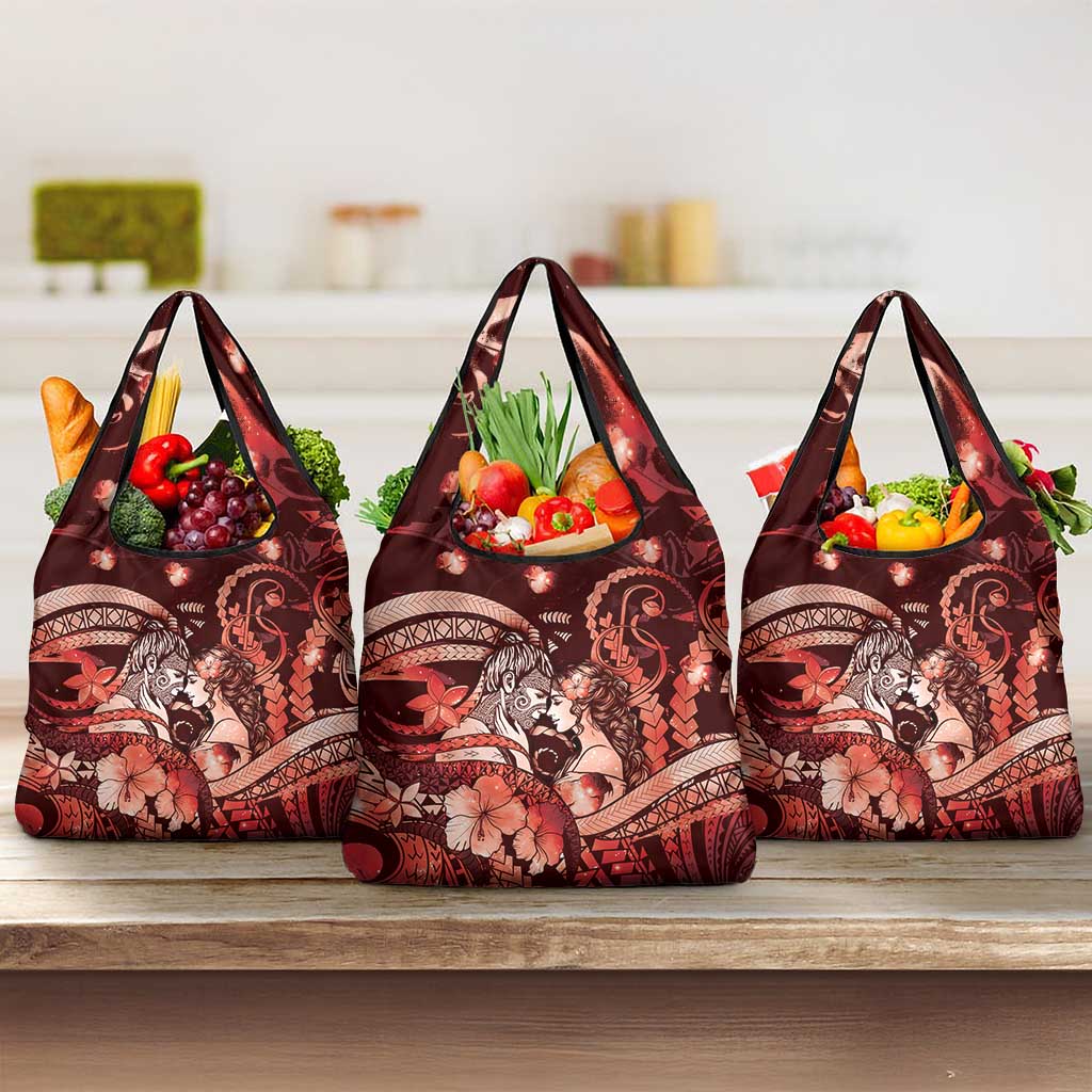 Maori Romantic Valentine Grocery Bag The Hongi Kiss Red Galaxy