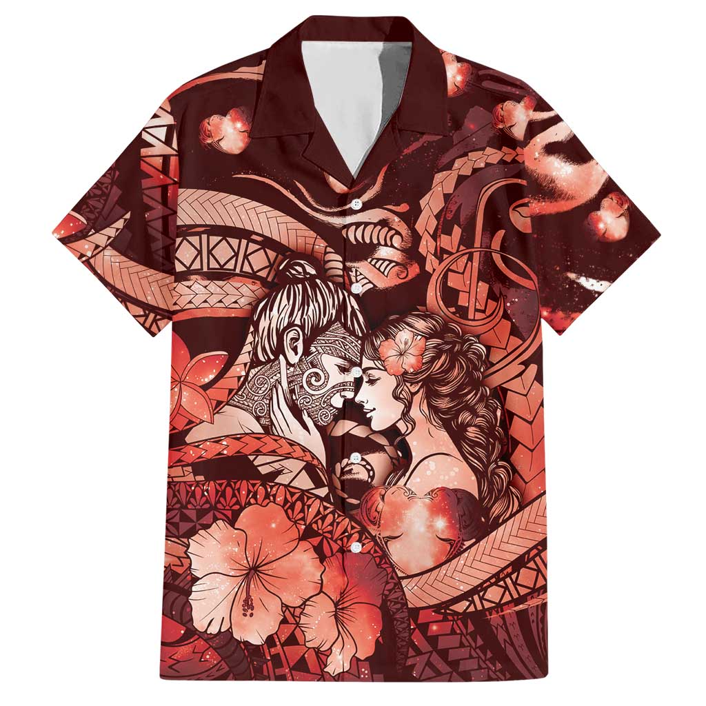 Personalised Maori Romantic Valentine Hawaiian Shirt The Hongi Kiss Red Galaxy
