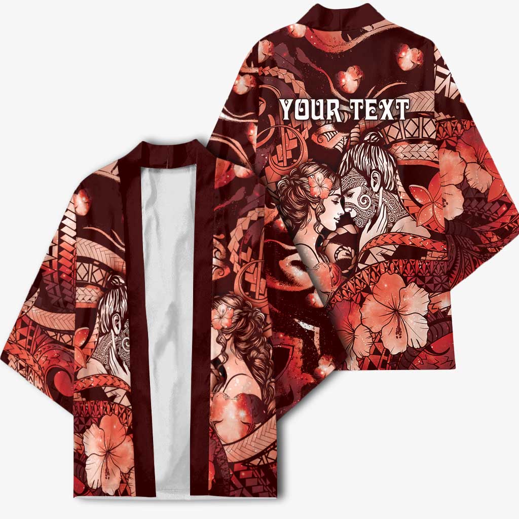 Personalised Maori Romantic Valentine Kimono The Hongi Kiss Red Galaxy