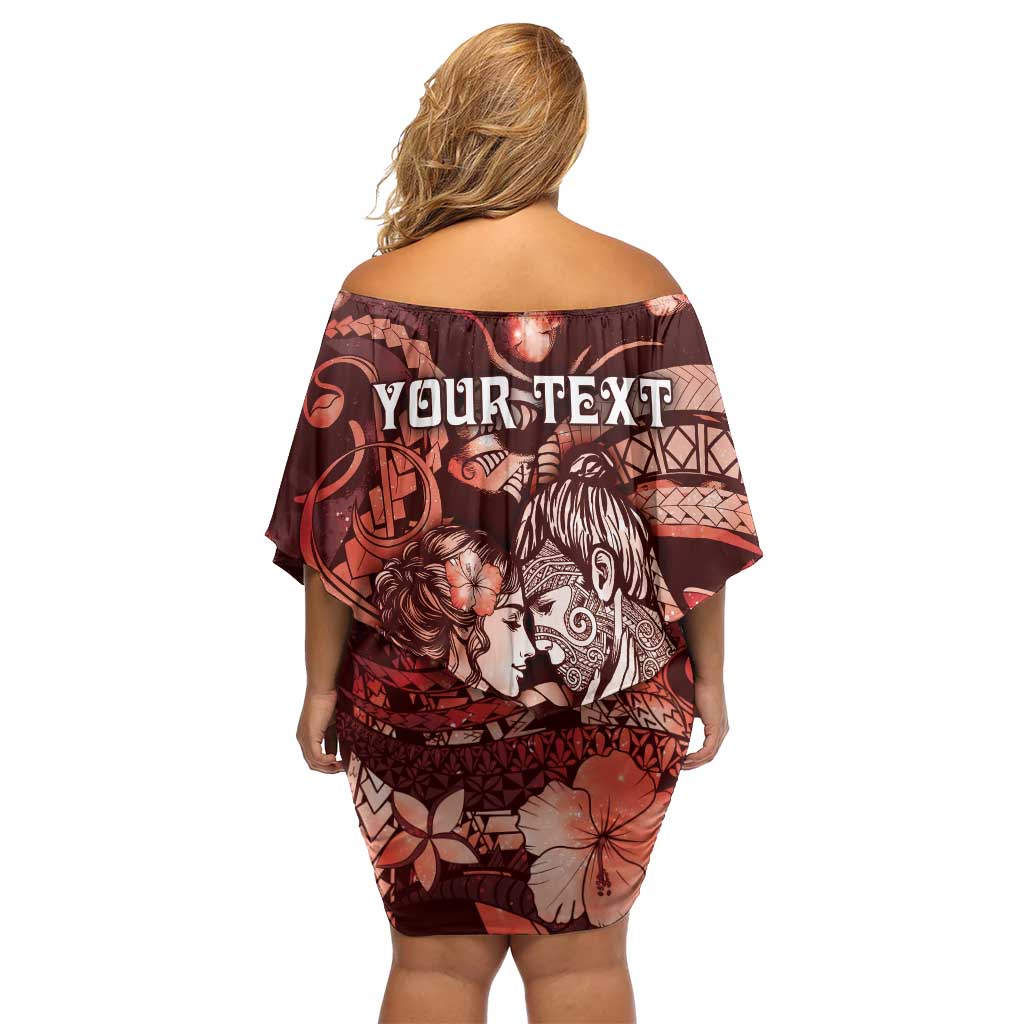 Personalised Maori Romantic Valentine Off Shoulder Short Dress The Hongi Kiss Red Galaxy