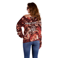 Personalised Maori Romantic Valentine Off Shoulder Sweater The Hongi Kiss Red Galaxy