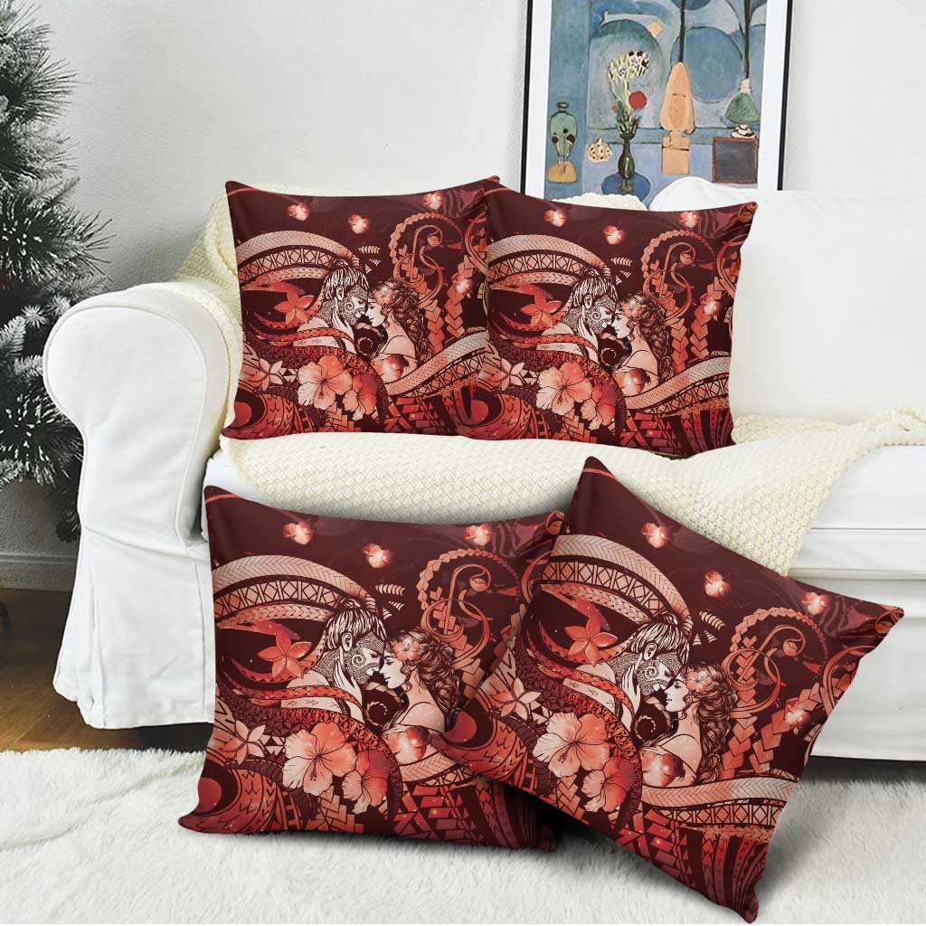 Maori Romantic Valentine Pillow Cover The Hongi Kiss Red Galaxy