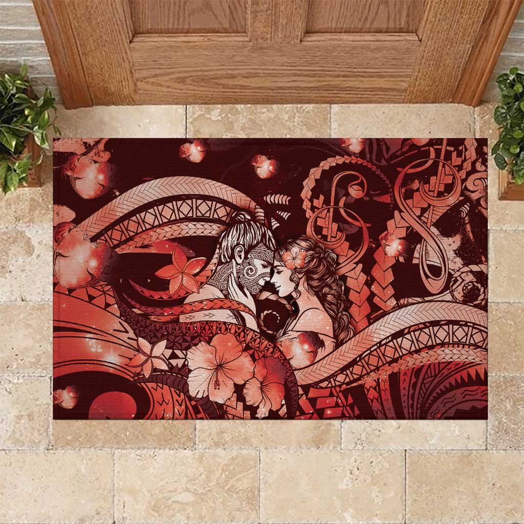 Maori Romantic Valentine Rubber Doormat The Hongi Kiss Red Galaxy