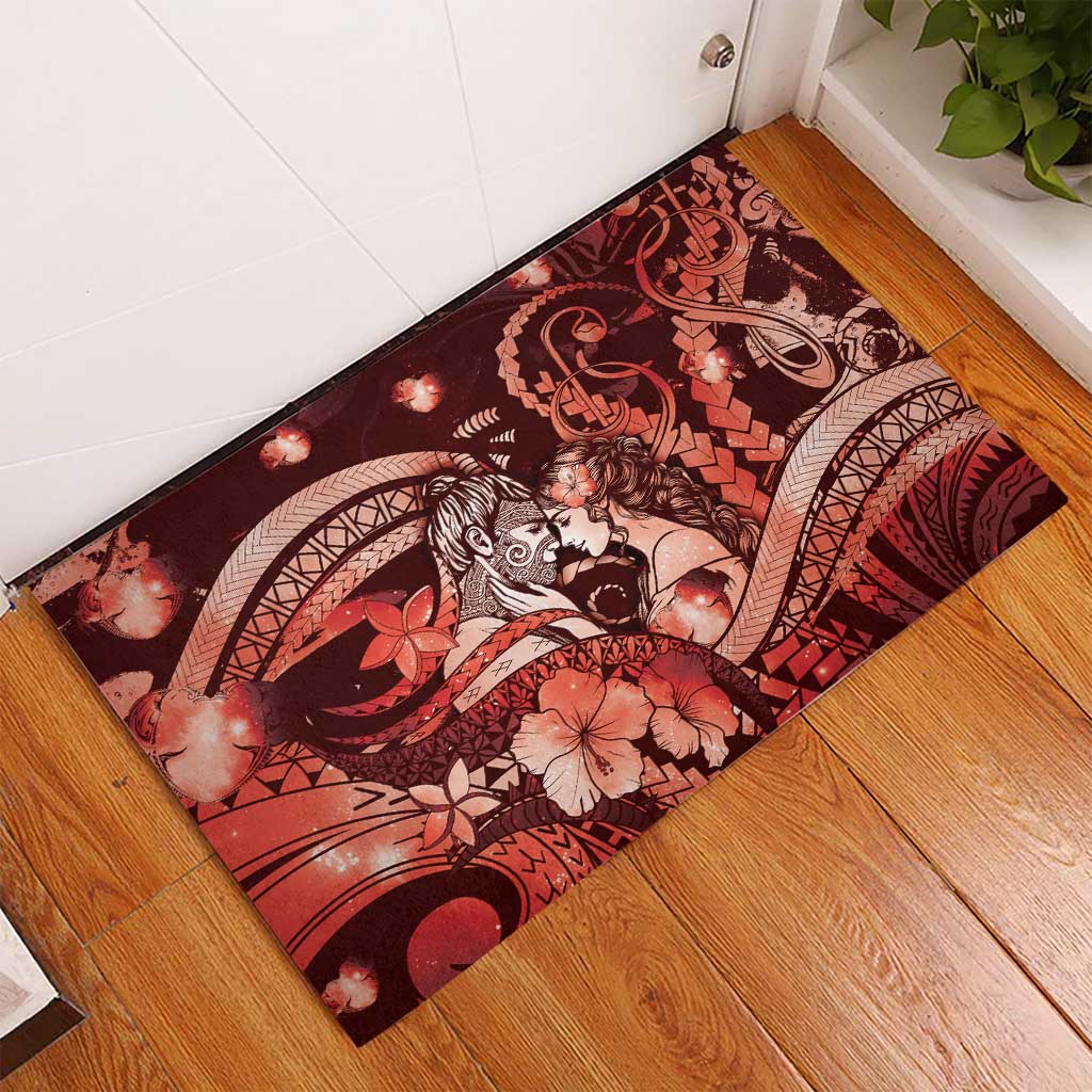 Maori Romantic Valentine Rubber Doormat The Hongi Kiss Red Galaxy