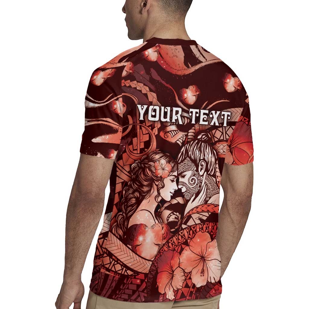 Personalised Maori Romantic Valentine Rugby Jersey The Hongi Kiss Red Galaxy