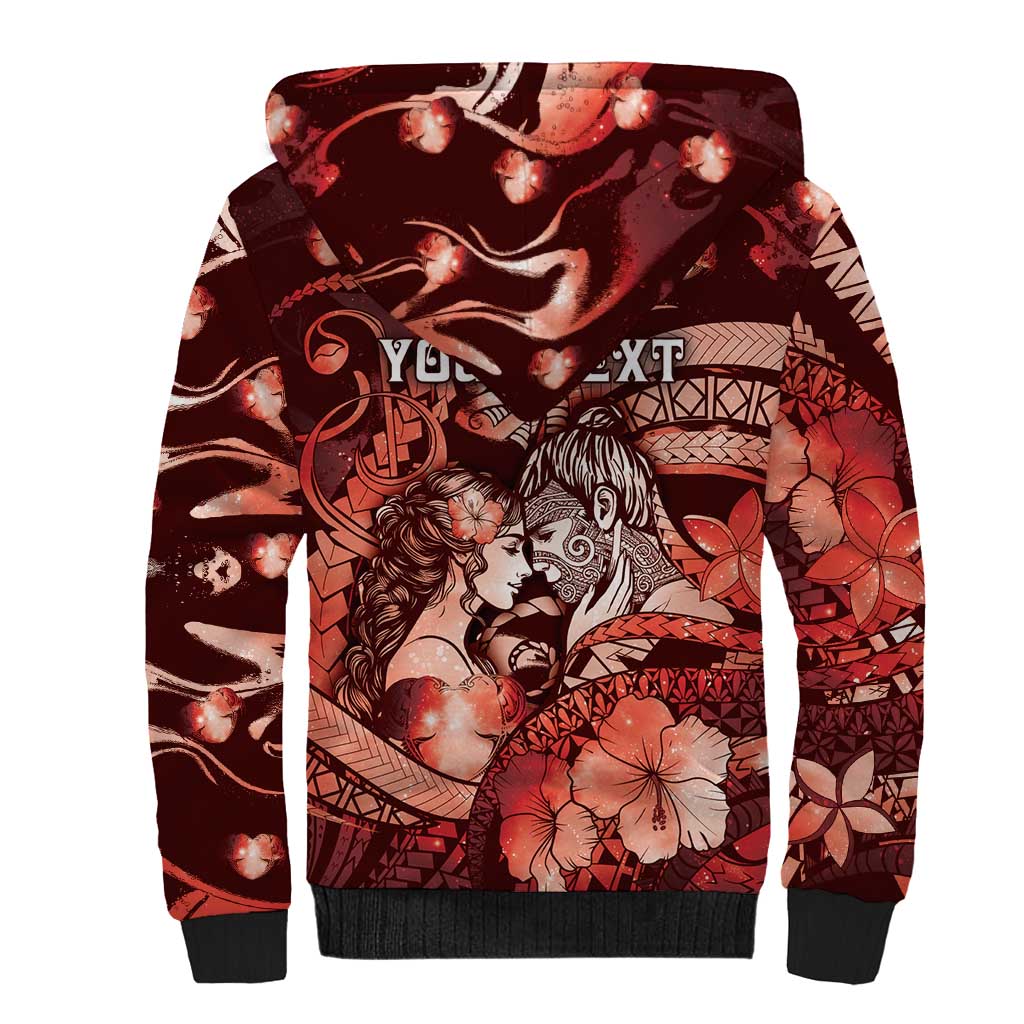 Personalised Maori Romantic Valentine Sherpa Hoodie The Hongi Kiss Red Galaxy