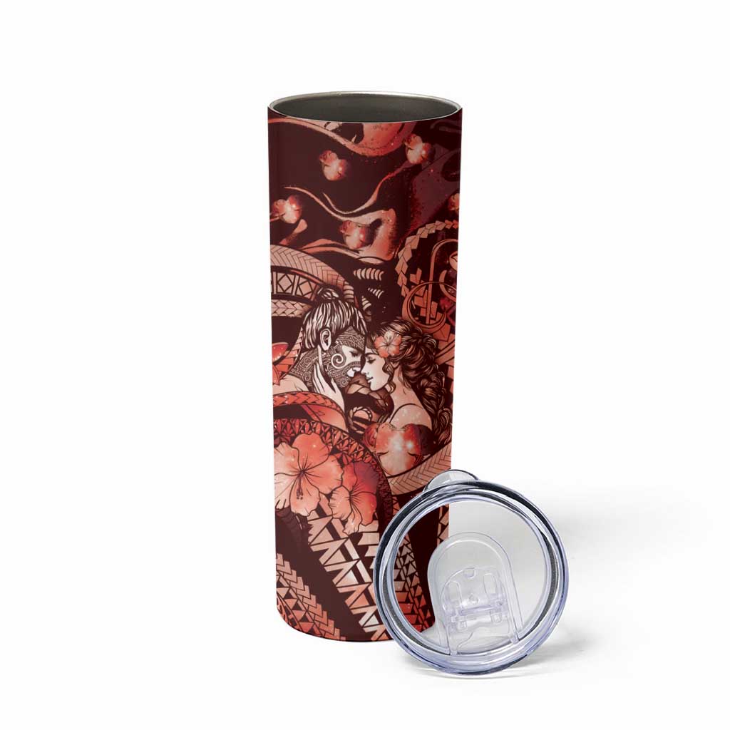 Personalised Maori Romantic Valentine Skinny Tumbler The Hongi Kiss Red Galaxy DT05 - Polynesian Pride