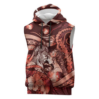 Personalised Maori Romantic Valentine Sleeveless Hoodie The Hongi Kiss Red Galaxy